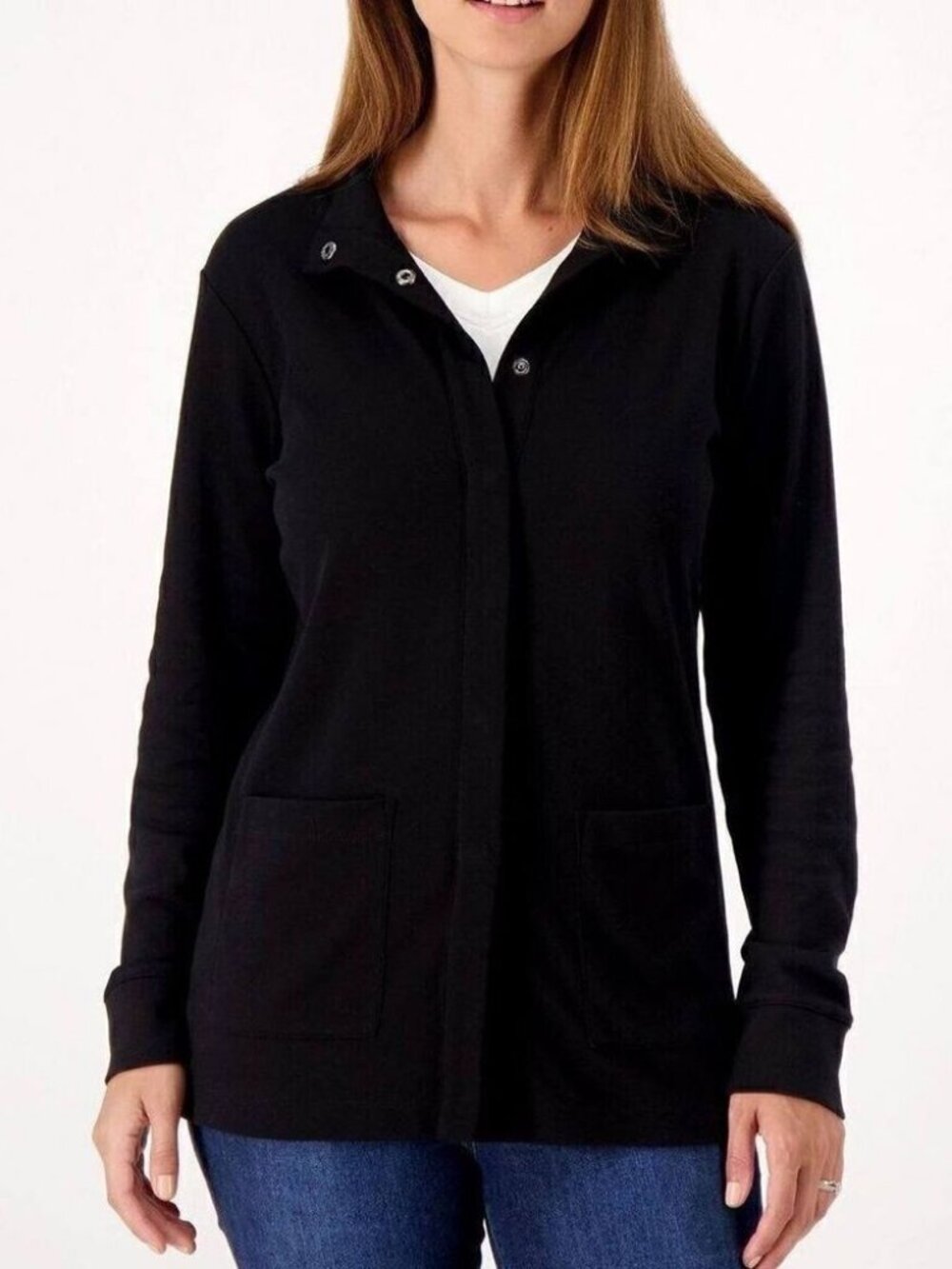 Isaac Mizrahi Live! Essentials Hidden Snap Front Cardigan